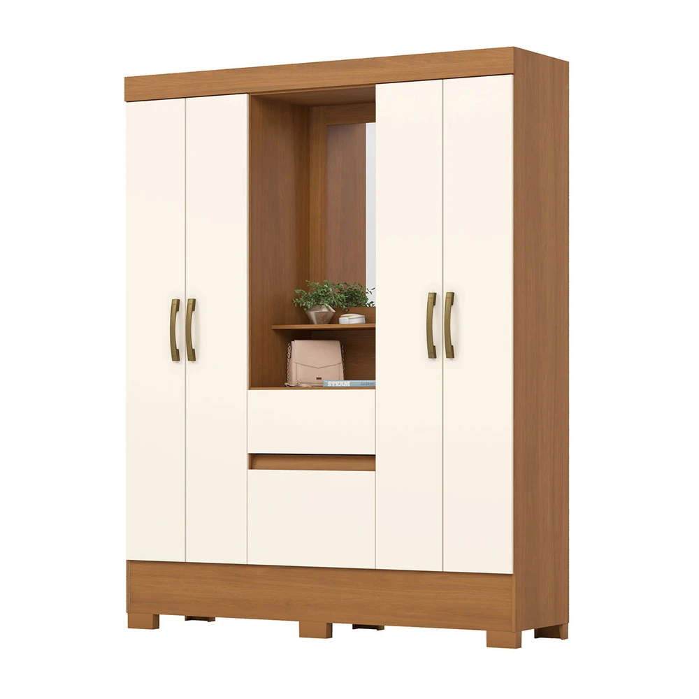 Guarda Roupa Solteiro 4 Portas 2 Gavetas Cinamomo / Off White - Briz