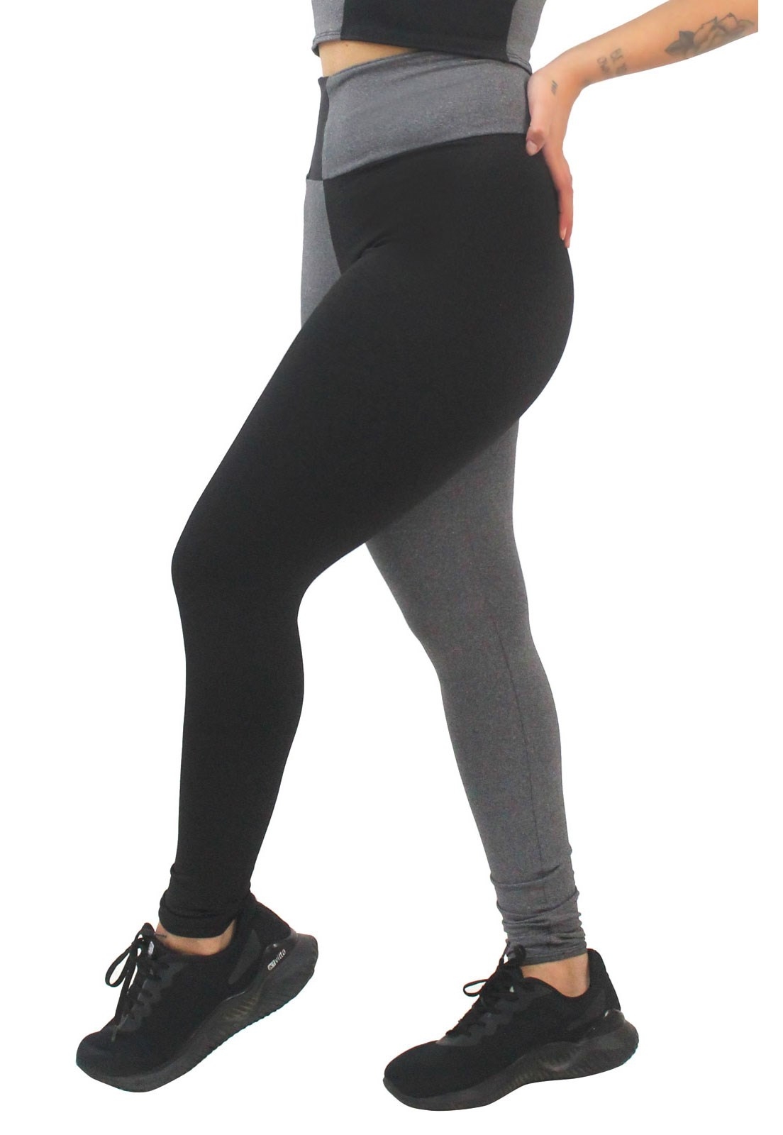 Calça Legging Fitness 2 Cores Mescla com Preto