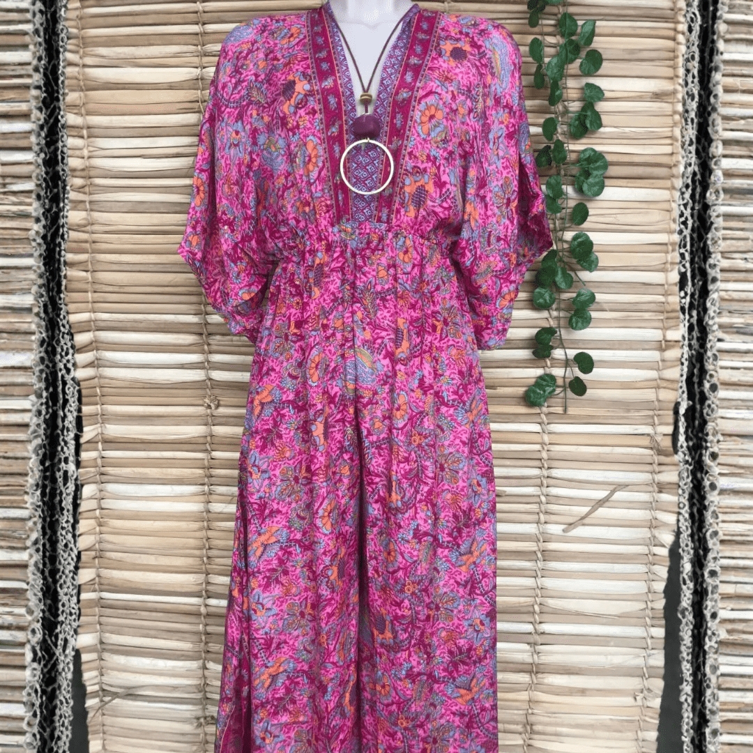Vestido Kaftan Longo Indiano Sun-Flora 2026 Rosa