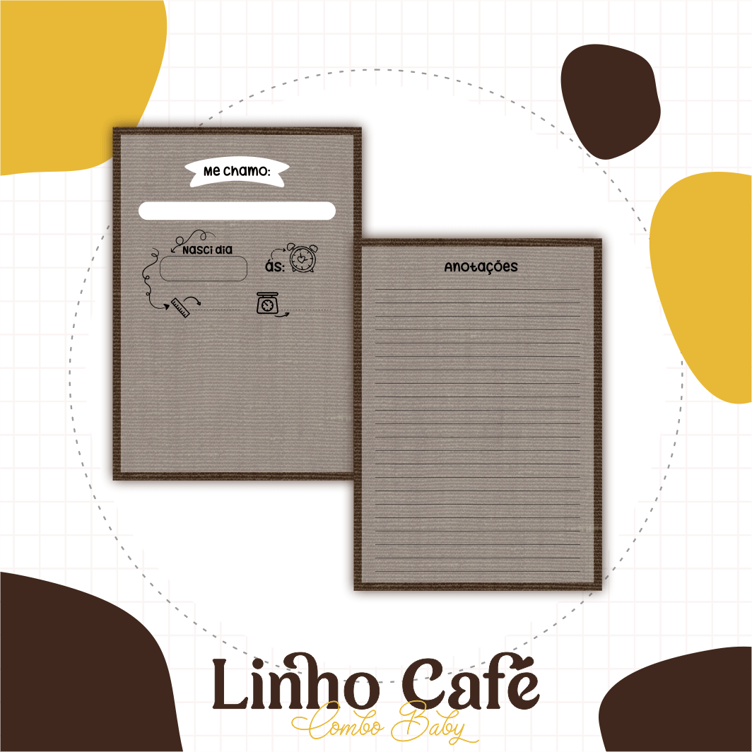 Caderneta e Livro do bebe Linho Café - Arquivo Digital