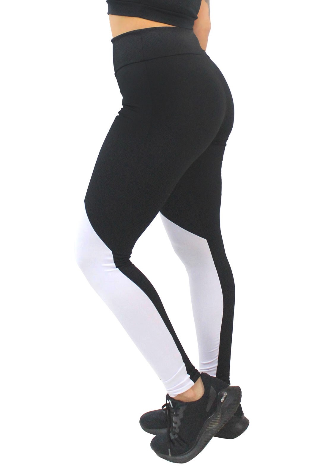 Calça Legging Fitness Preta com Branca