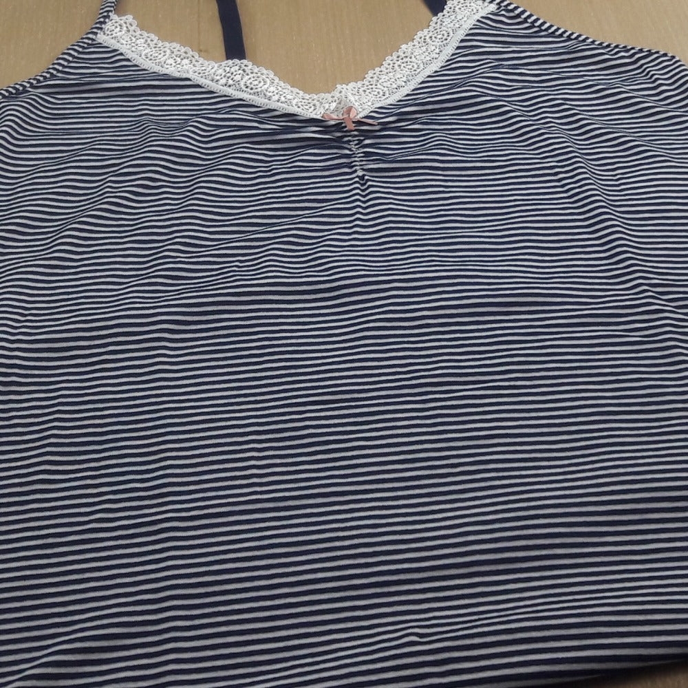Camisola Básica Viscose Listrado e Renda no Decote - C8700