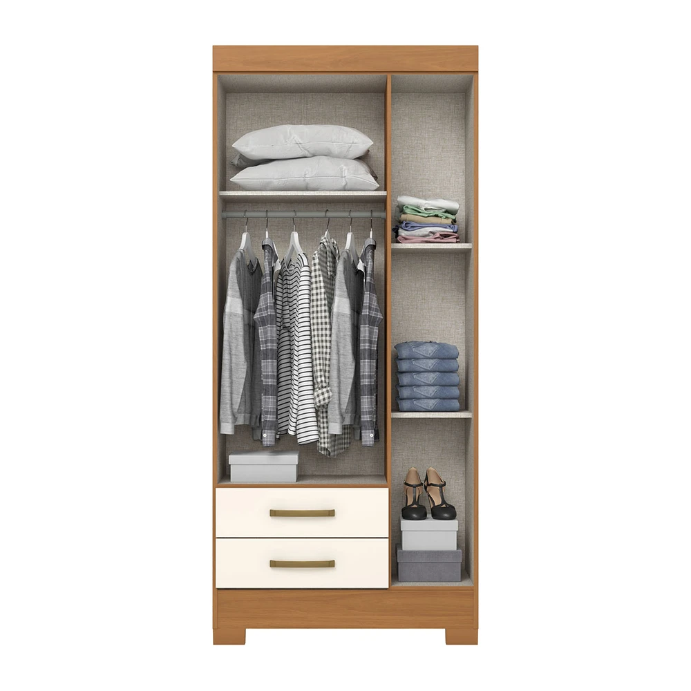 Guarda Roupa Solteiro 3 Portas 2 Gavetas Cinamomo / Off White - Briz