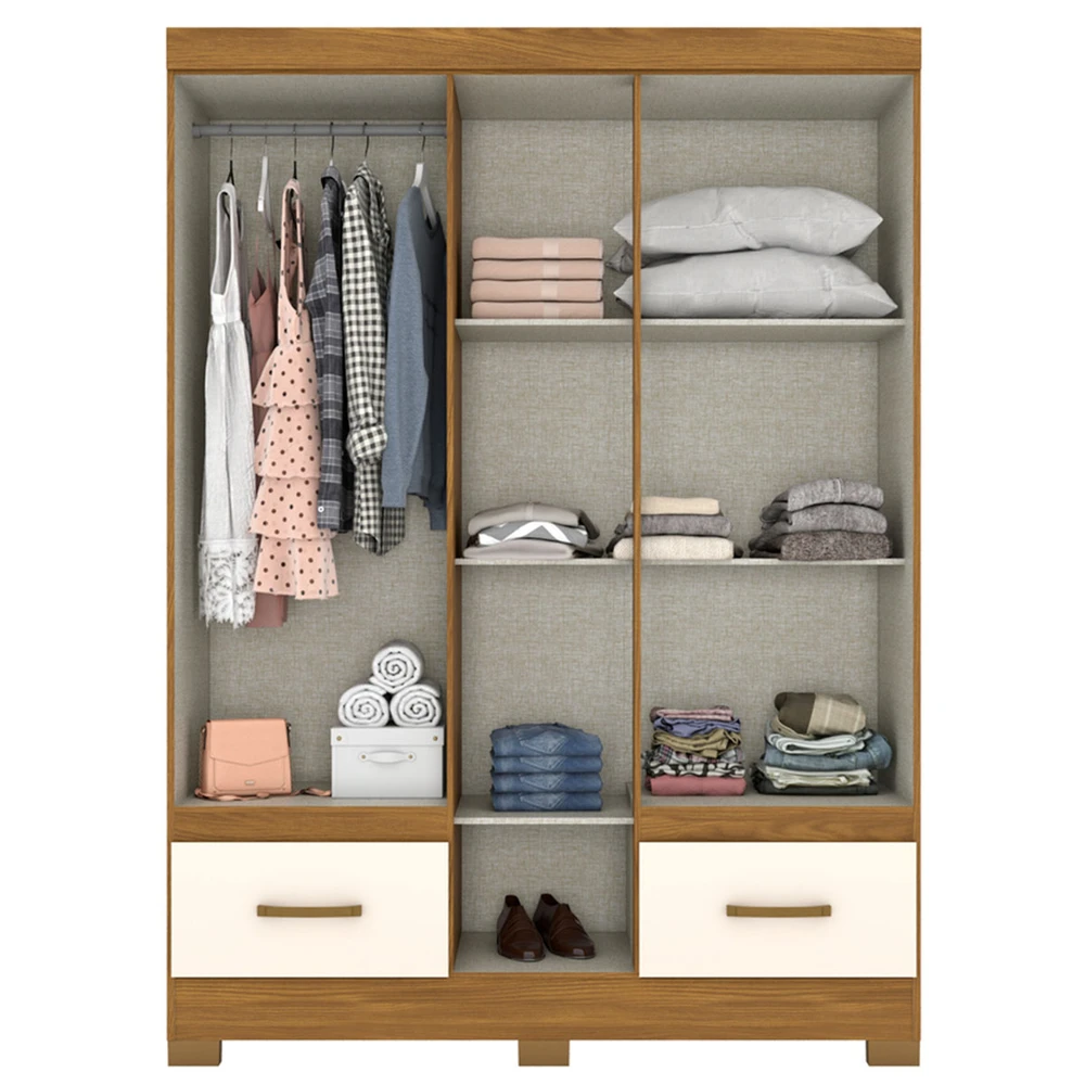Guarda Roupa Solteiro Chale 5 Portas 2 Gavetas com Espelho Nature / Off White - Briz