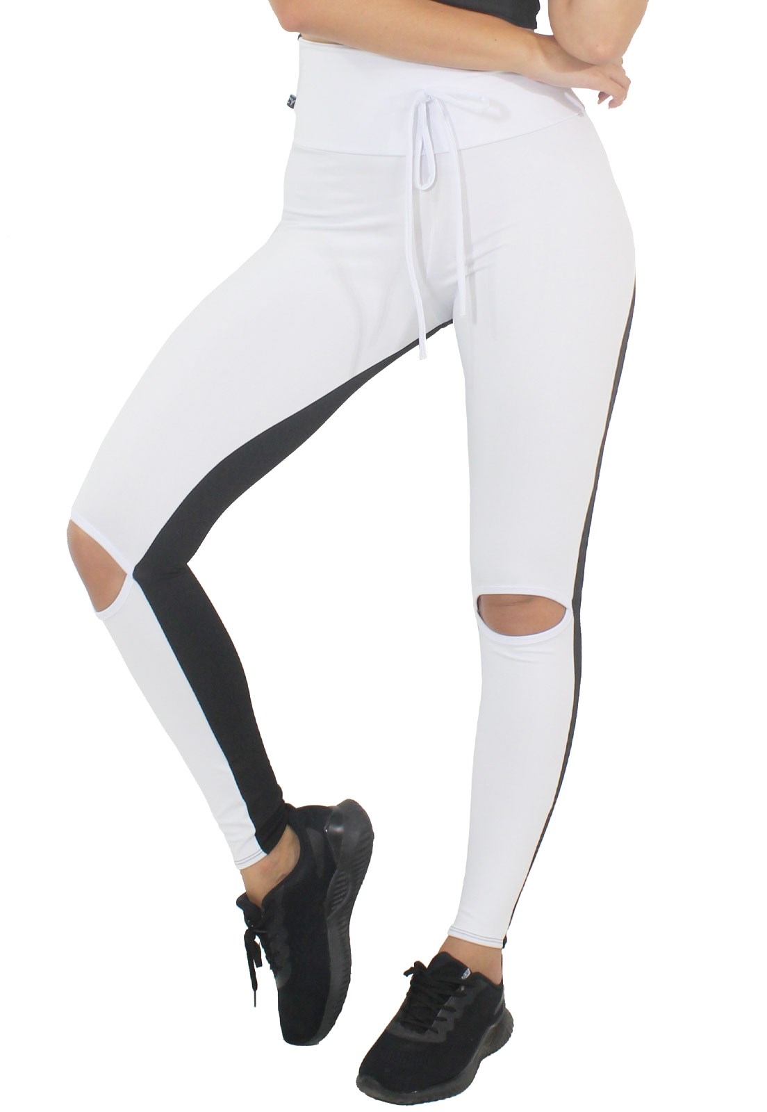 Calça Legging Rasgado Joelho Com Cadarço