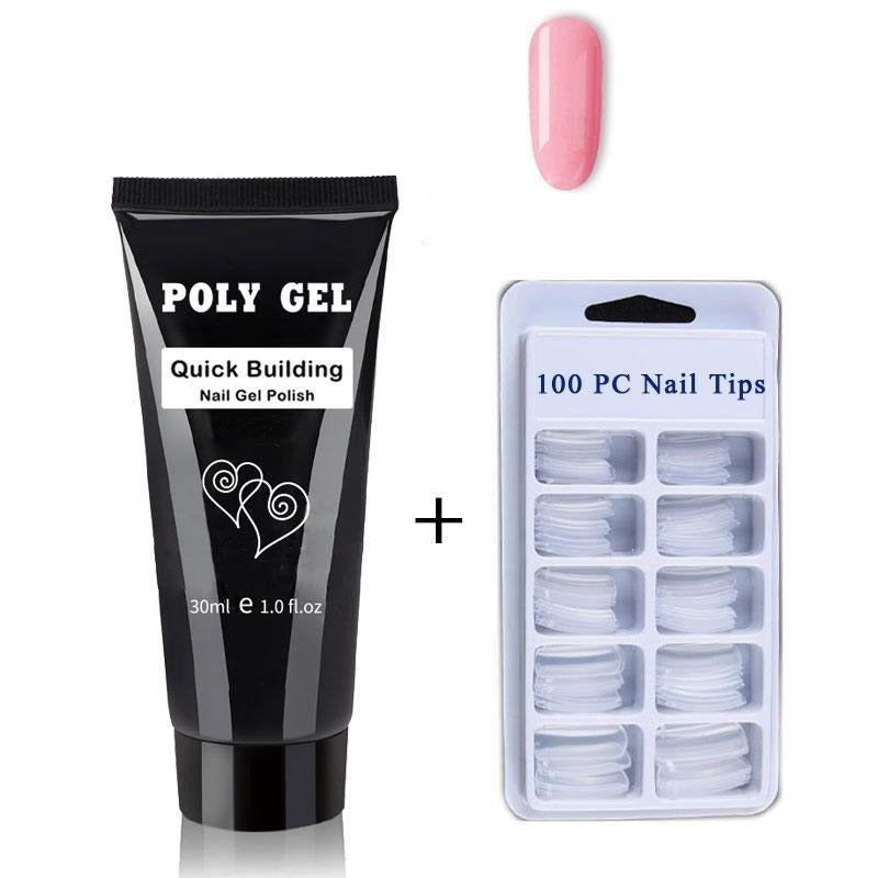 Polygel Kit com 100 Unhas Rosa