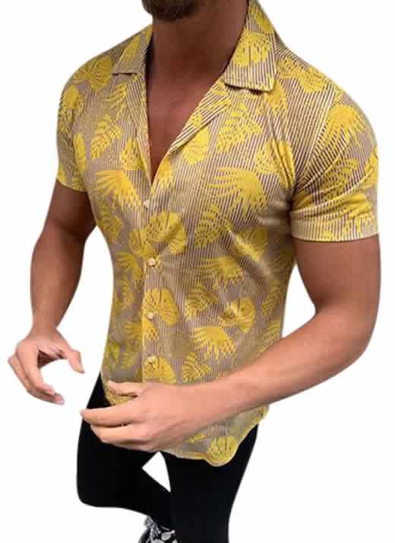 Capa Camisa Casual Slim Fit Estilo Europeu Moda Verão Dourada C011