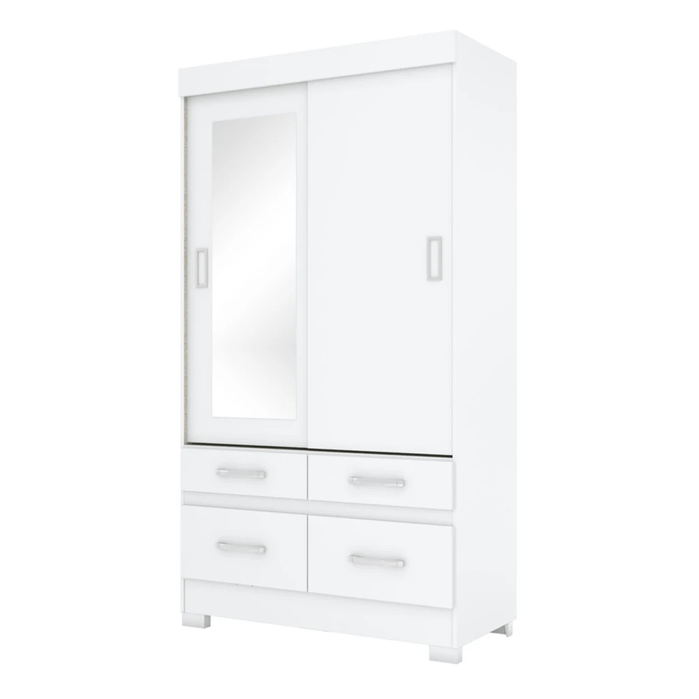 Guarda Roupa Solteiro Marel 2 Portas 4 Gavetas com Espelho Flex Branco / Rosa - Briz