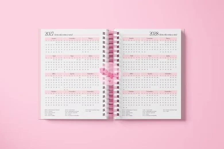 Miolo Agenda Rosa Visão Semanal 2027