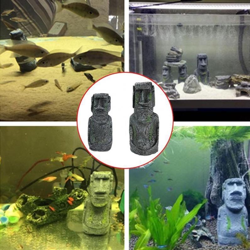 Decora&ccedil;&atilde;o para Aqu&aacute;rio Est&aacute;tua de Pedra da Ilha de P&aacute;scoa-Miau Auau Pets