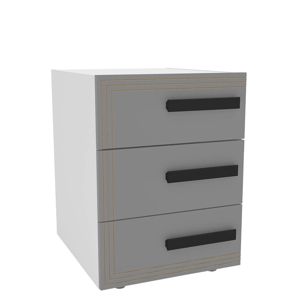 Mesa de Cabeceira Valência 3 Gavetas Cinza / Branco - Politorno