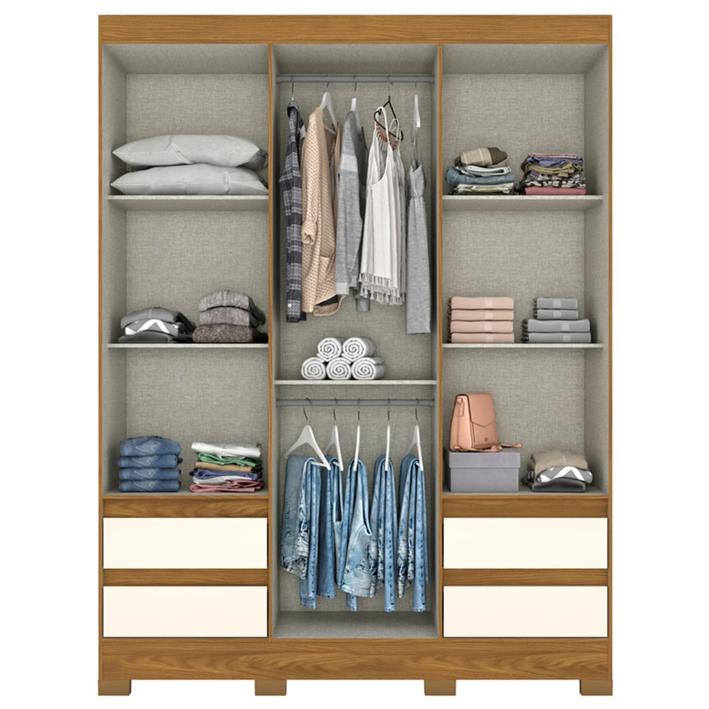 Guarda Roupa Solteiro Lema 3 Portas 4 Gavetas Nature / Off White - Briz