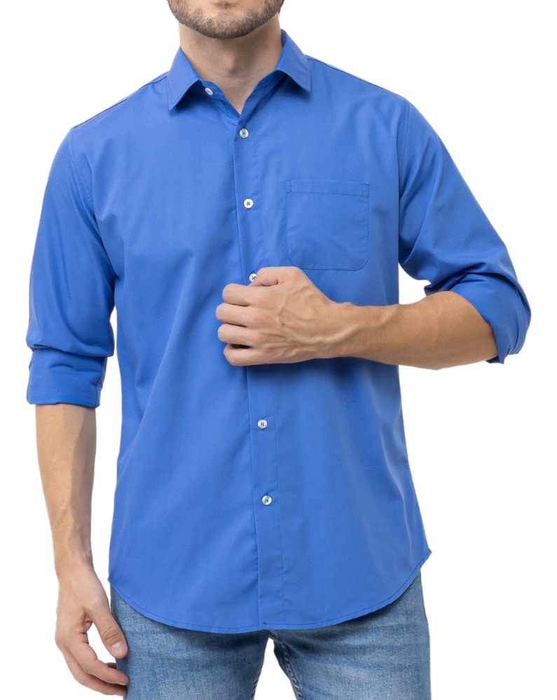 Camisa Social Slim Lisa Masculina Premium Azul