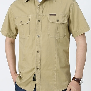 Camisa Estilo Militar 2 Bolsos Manga Curta Tecido Grosso de Qualidade Blouse Overshirt Original 1