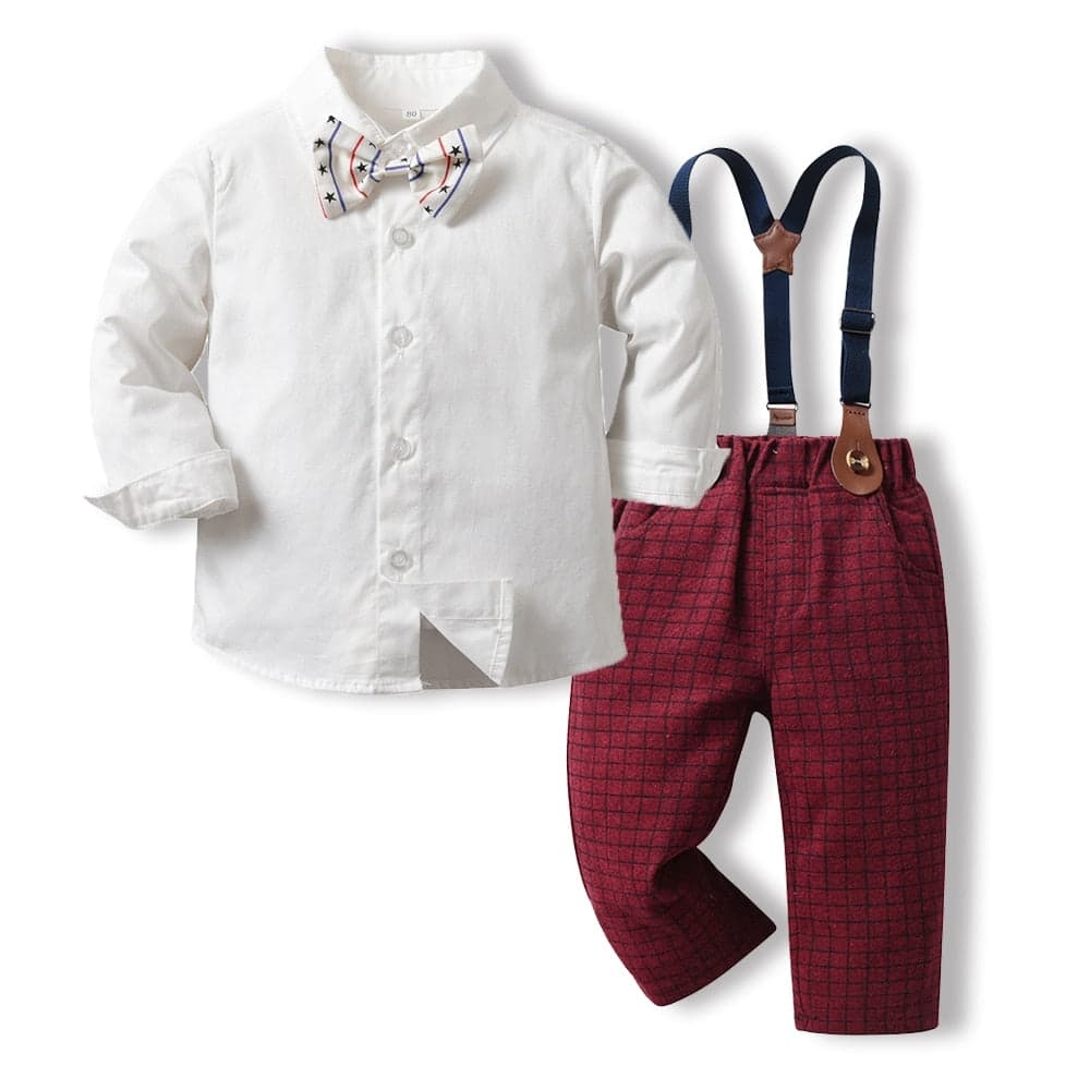 Roupa social infantil masculino Calça Vermelha: calça social infantil masculino, camisa social infanto juvenil, suspensório infantil, gravatinha borboleta infantil.