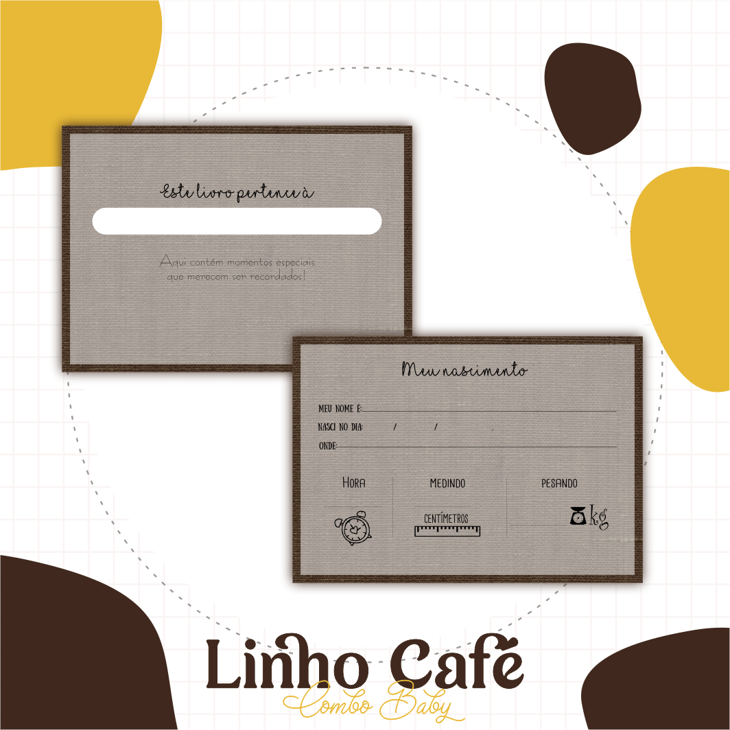 Caderneta e Livro do bebe Linho Café - Arquivo Digital