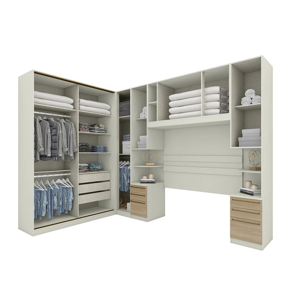 Guarda Roupa Casal Modulado Seletto 8 Portas 9 Gavetas Areia / Jequitibá - Henn