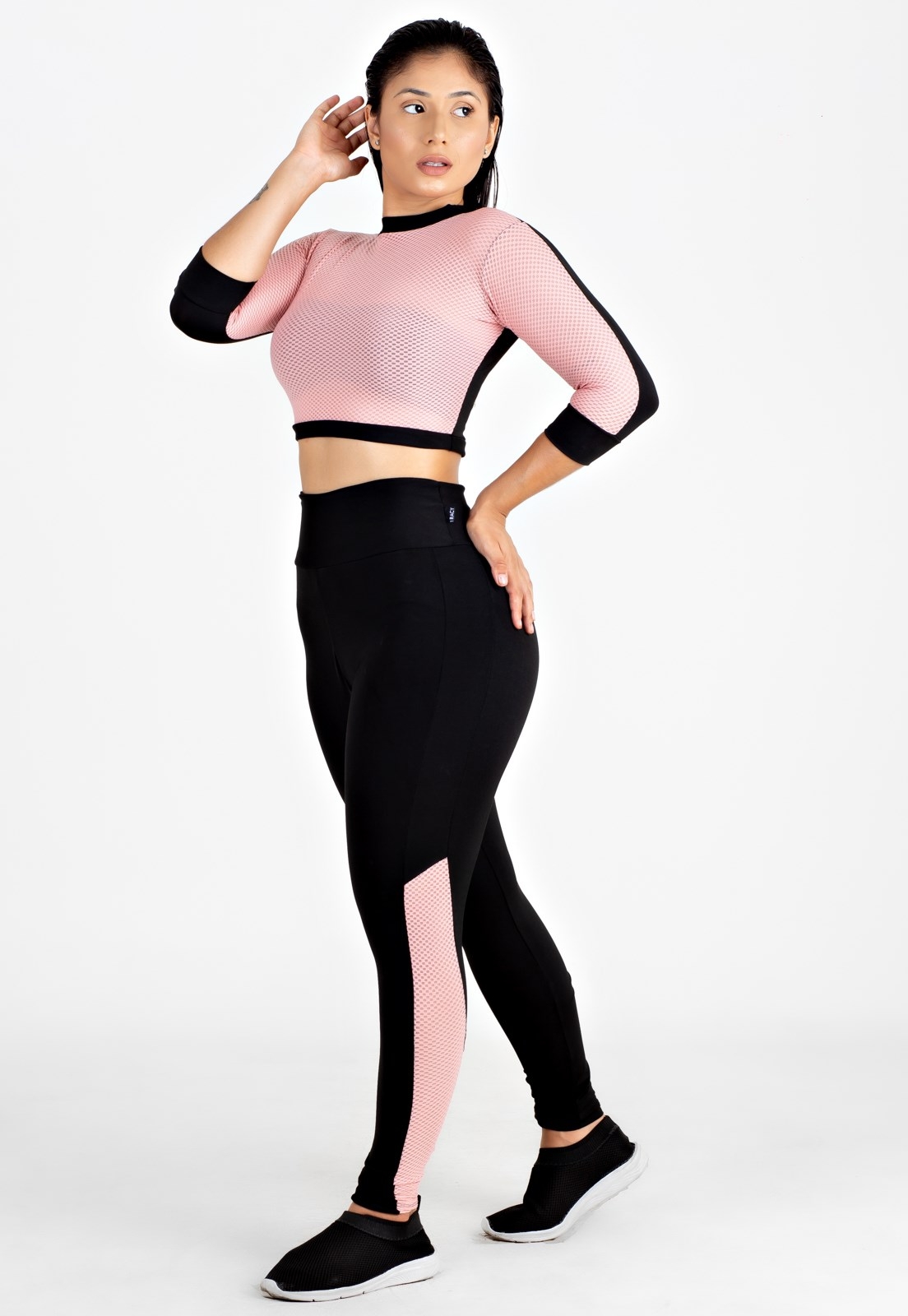 Calça Legging Fitness 2 Cores Preto com Rosê