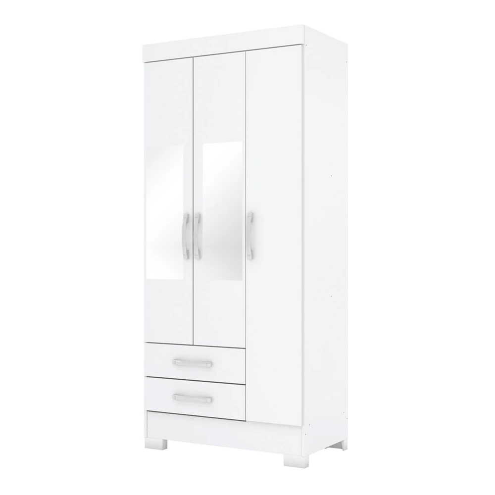 Guarda Roupa Solteiro 3 Portas 2 Gavetas com Espelho Branco / Rosa - Briz