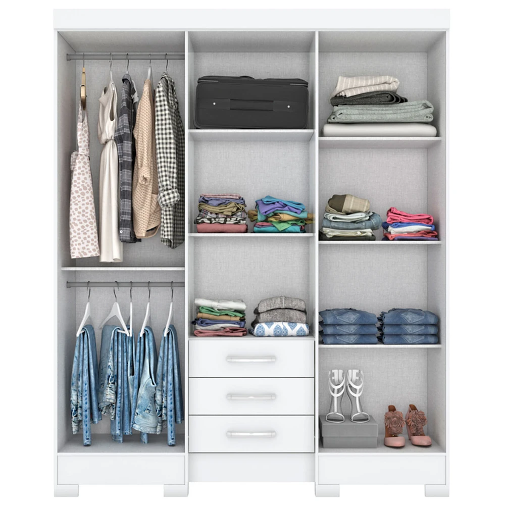 Guarda Roupa Solteiro Mentor 6 Portas 3 Gavetas com Espelho Branco - Briz