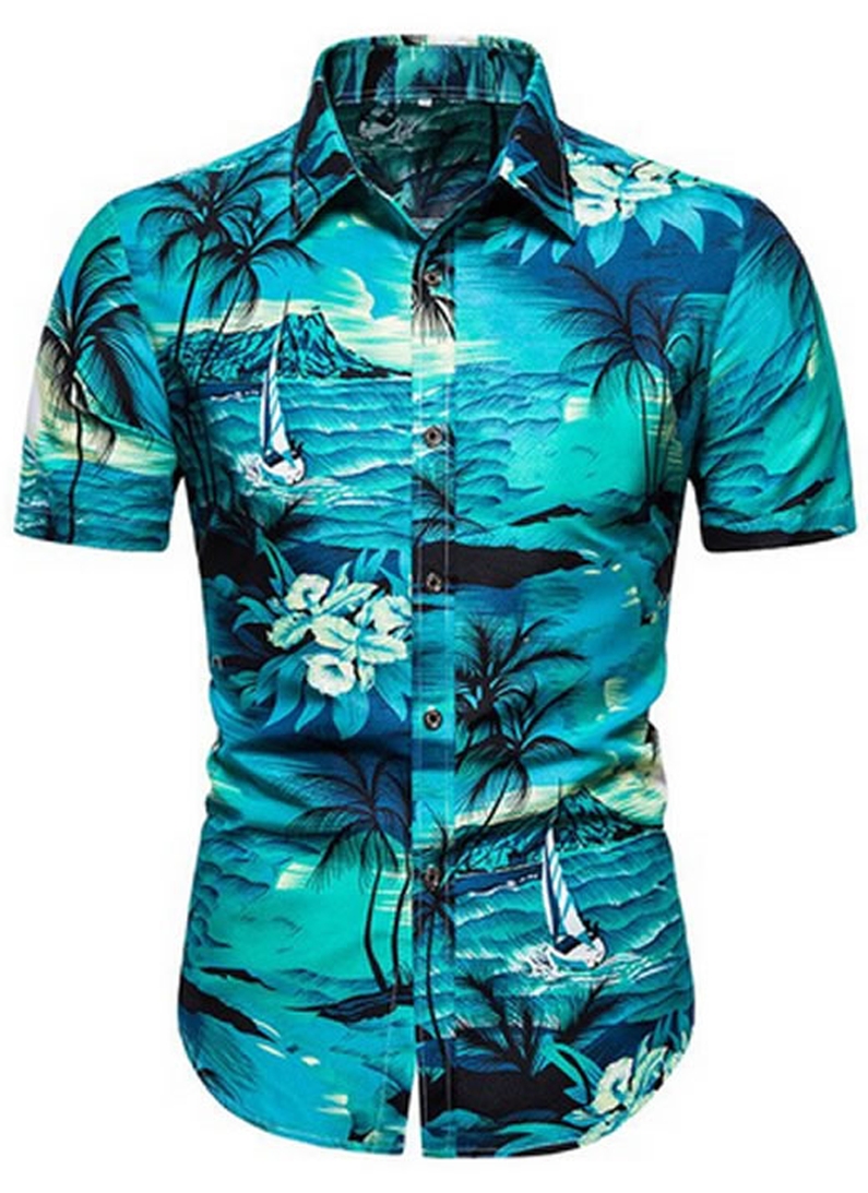 Camisas Floridas Azul Praia Moda Verão Homem Estilosa