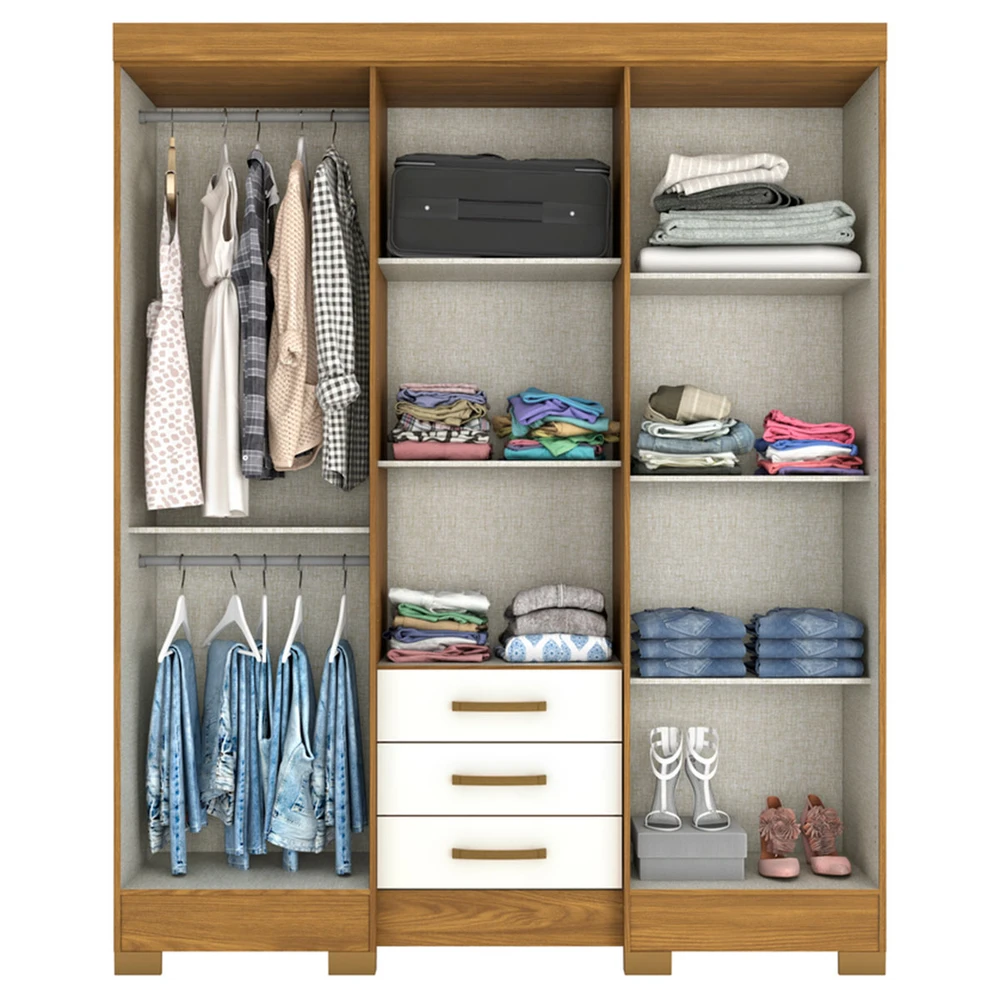 Guarda Roupa Solteiro Mentor 6 Portas 3 Gavetas com Espelho Nature / Off White - Briz
