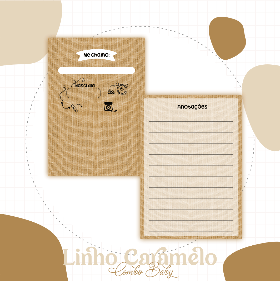 Caderneta e Livro do bebe Linho Caramelo - Arquivo Digital