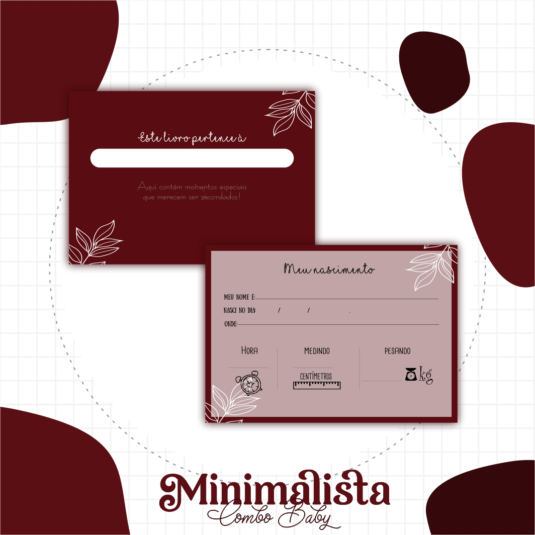Caderneta e Livro do bebe Minimalista Marsala - Arquivo Digital