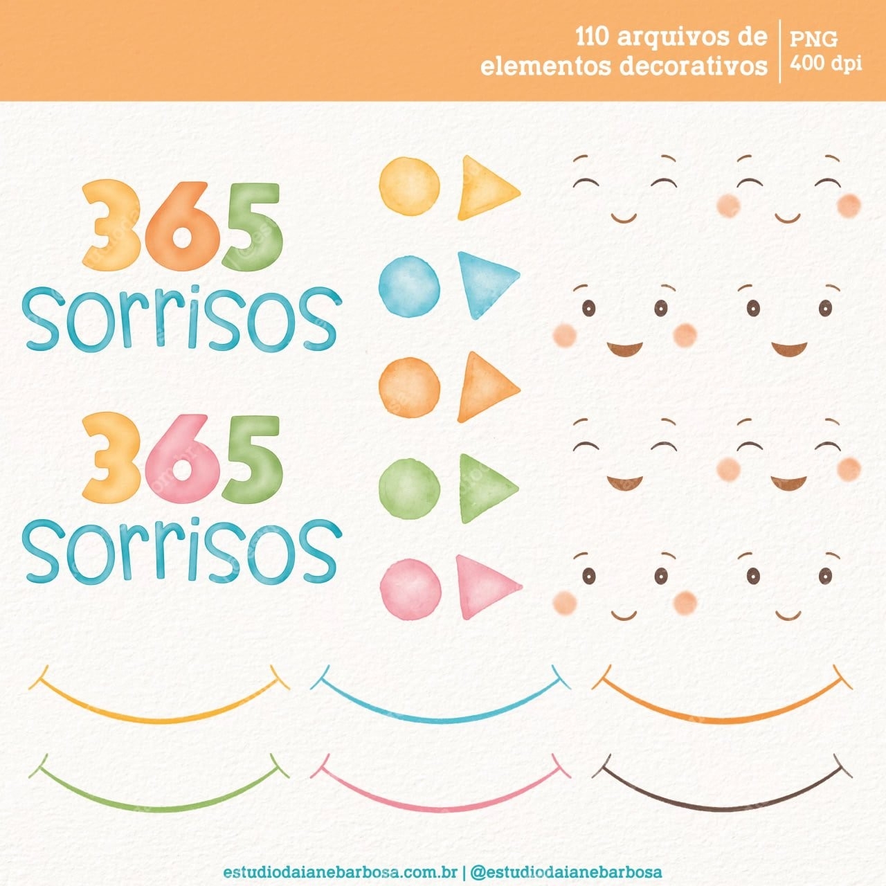 Arquivo Digital 365 Sorrisos - Cliparts Aquarela