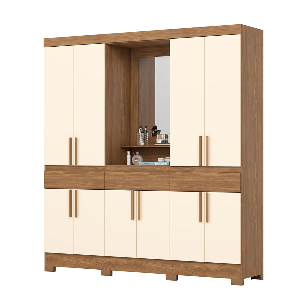 Guarda Roupa Casal 10 Portas 3 Gavetas com Espelho Nature/Off White - Briz