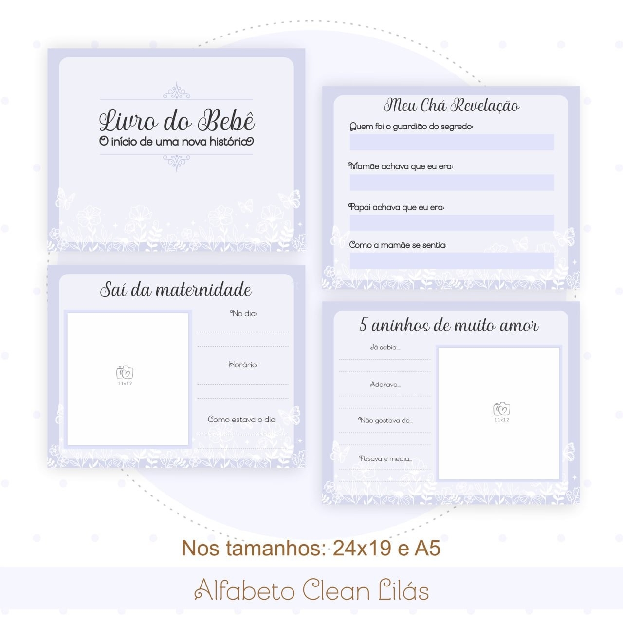 Caderneta e Livro do bebe Alfabeto Clean Borboleta Lilás
