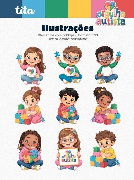 ORGULHO AUTISTA – COMBO DE ILUSTRAÇÕES E PAPÉIS