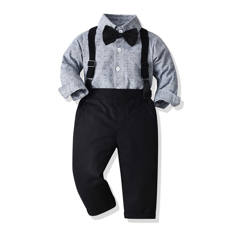 Roupa social infantil masculino Cinza: calça social infantil masculino preta, camisa social infanto juvenil, suspensório infantil, gravatinha borboleta infantil.