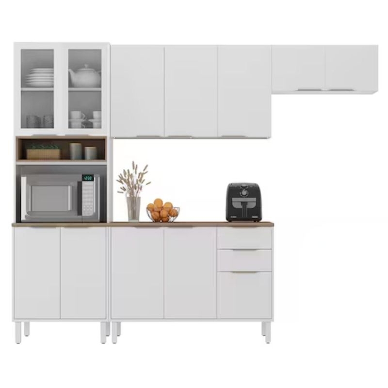 Cozinha Completa Renova 12 Portas 2 Gavetas Aco 270cm Branco Neve com Nicho Micro-ondas - Itatiaia