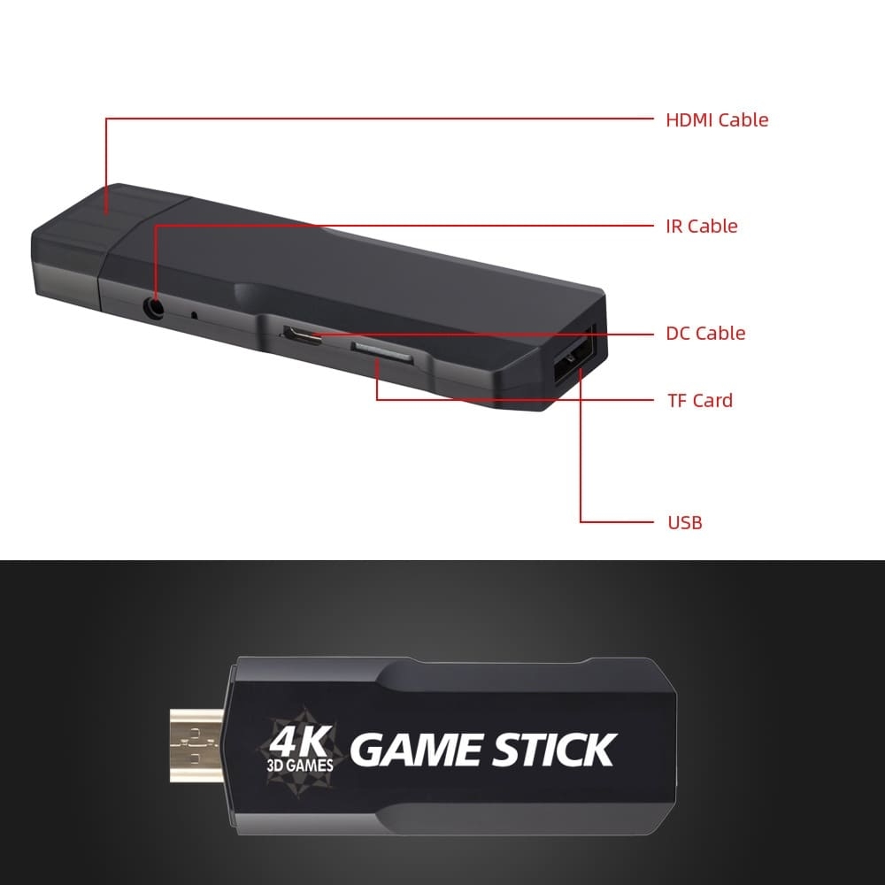 Video Game Stick Retrô HDMI 4K com 2 Controles sem Fio 10.000 Jogos  Integrados + Carregador