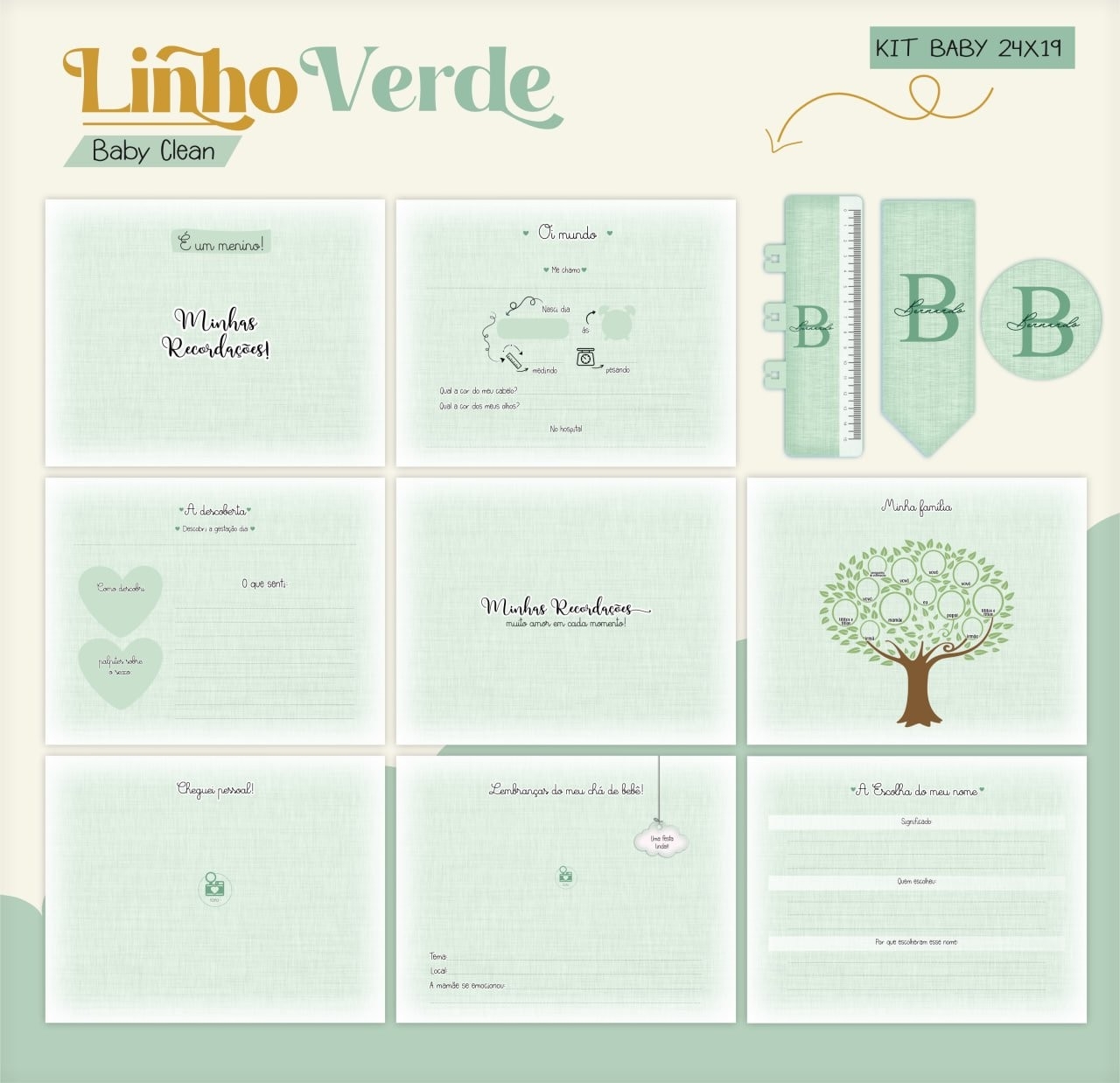 Caderneta e Livro do bebe Linho Verde - Arquivo Digital