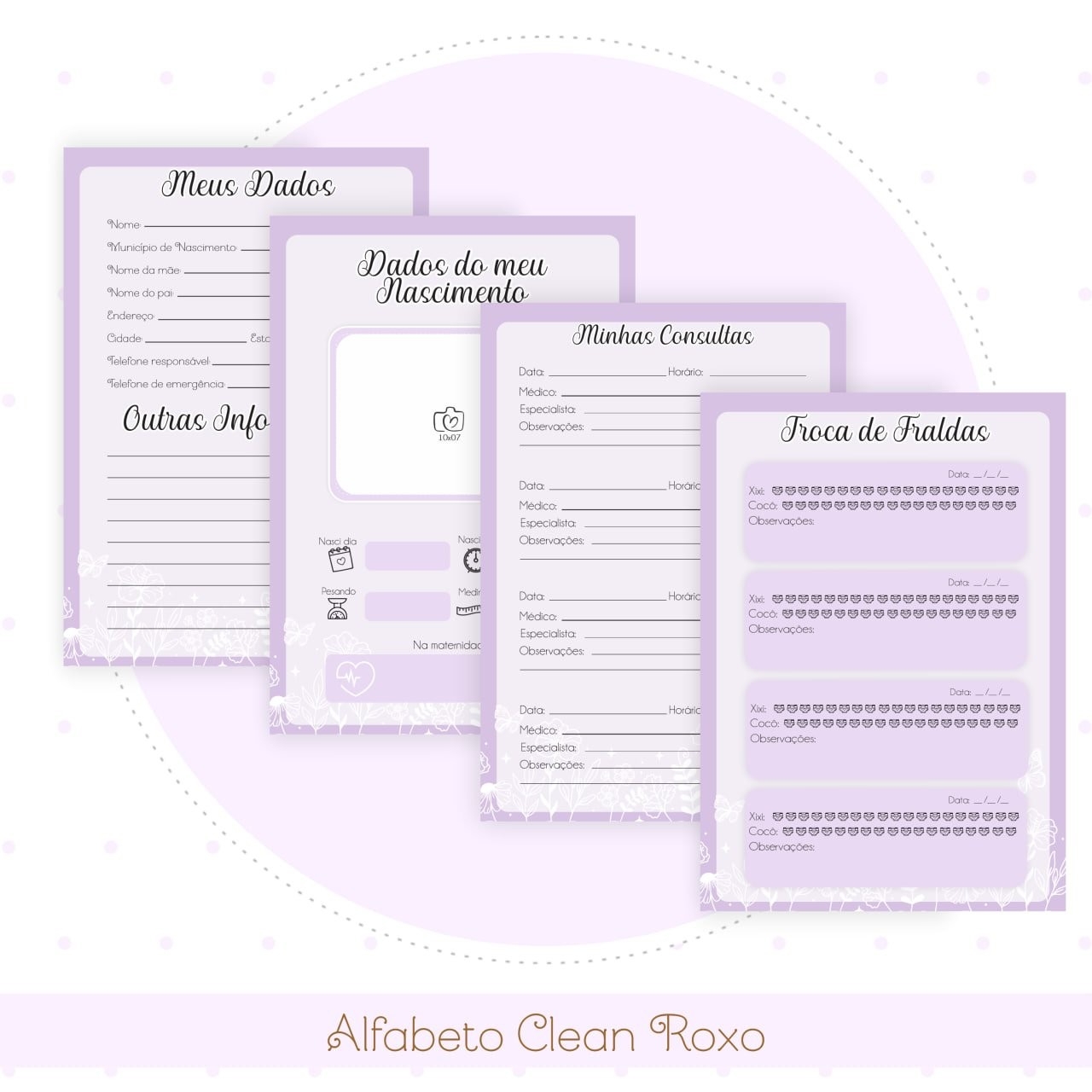 Caderneta e Livro do bebe Alfabeto Clean Borboleta Roxo