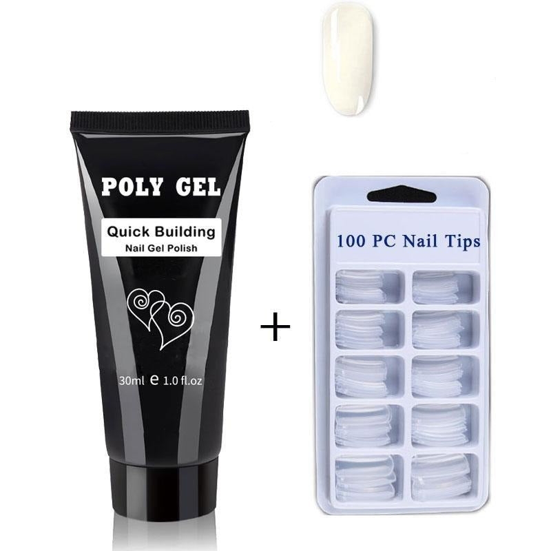 Polygel Kit com 100 Unhas Branco