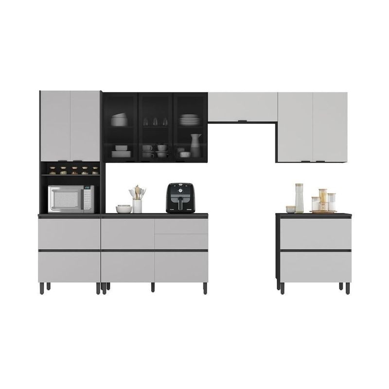 Cozinha Completa Lumina em MDF e Tampo MDP 350cm Grafite e Fendi com Nicho para Forno - Itatiaia