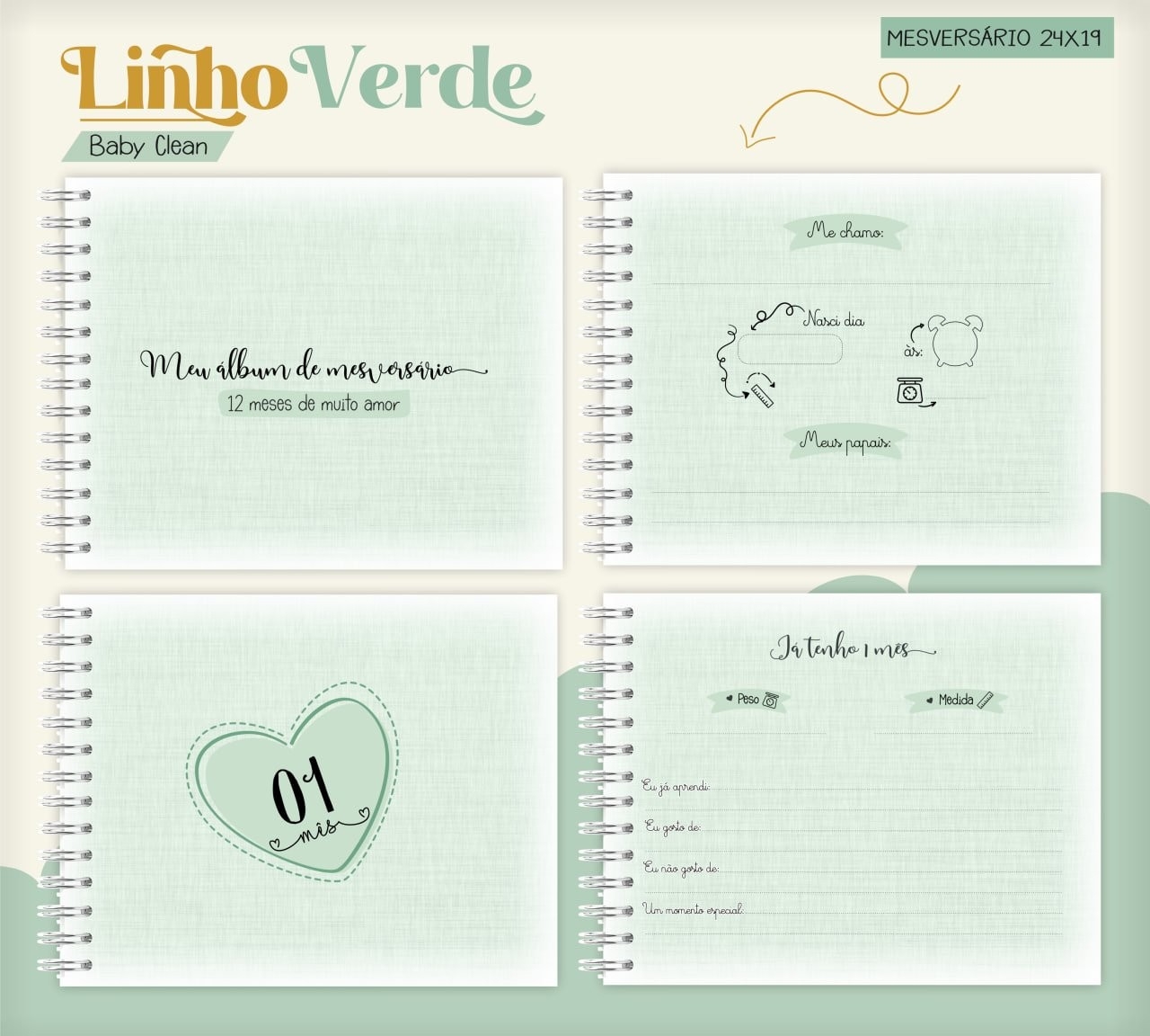 Caderneta e Livro do bebe Linho Verde - Arquivo Digital
