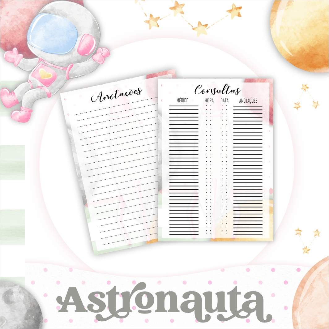Caderneta Astronauta Menina Arquivo Digital