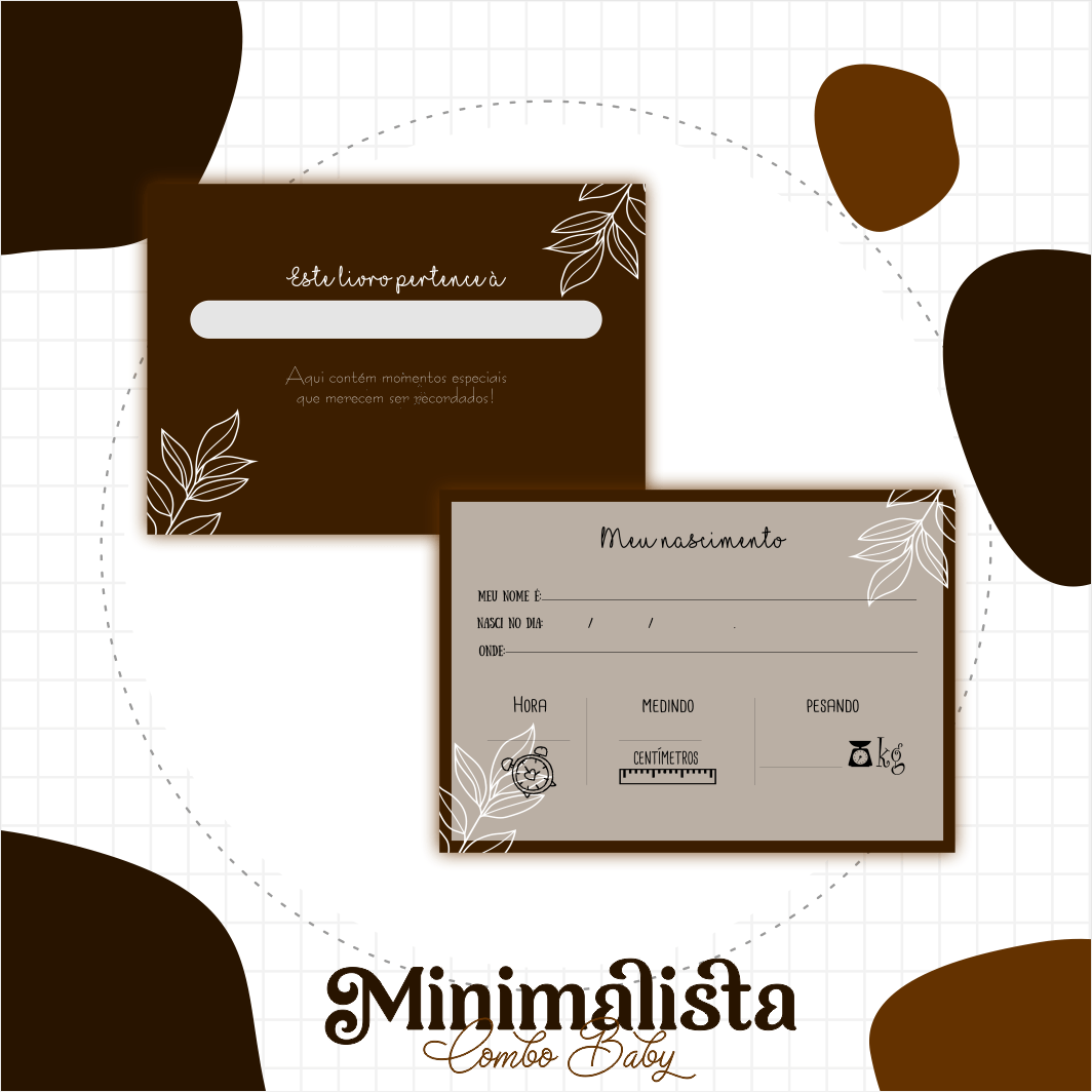 Caderneta e Livro do bebe Minimalista Marrom - Arquivo Digital