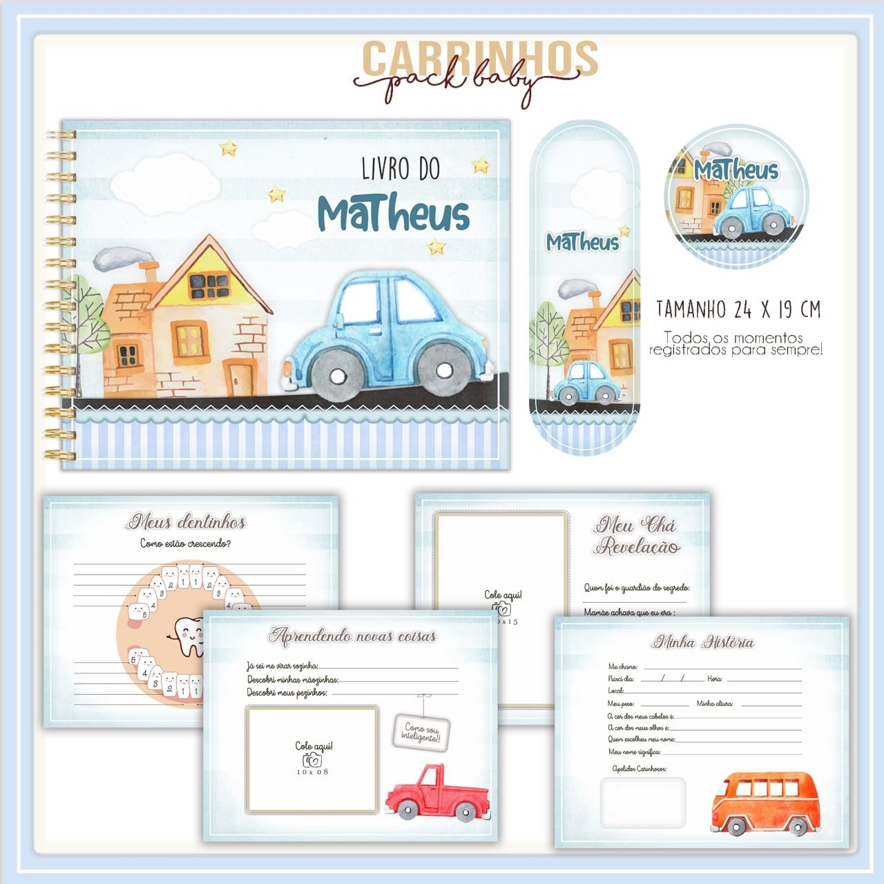 Arquivo Digital Caderneta e Livro do Bebê Carrinhos
