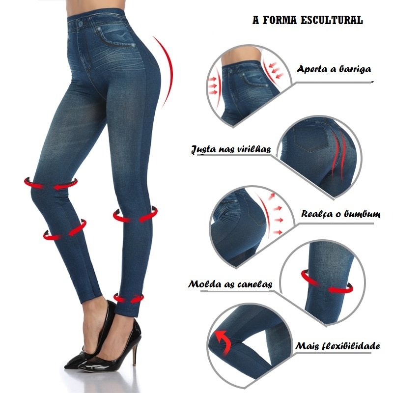Legging push up cintura alta imita jeans sem costura para outono e inverno  – FELICITEM SHOP