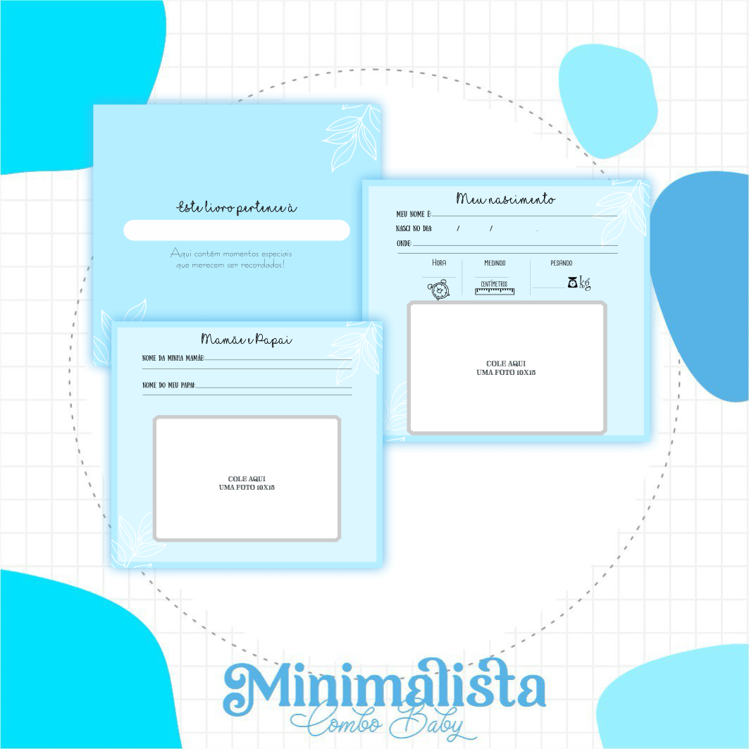 Caderneta e Livro do bebe Minimalista Azul Bebe - Arquivo Digital