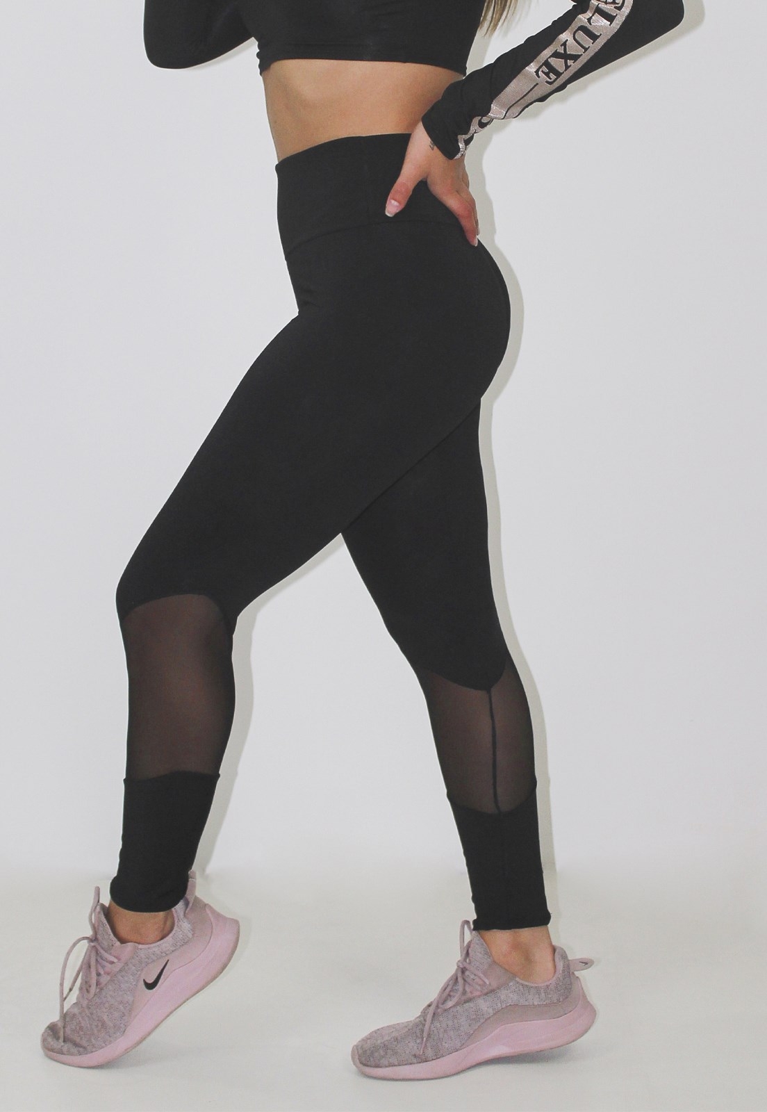Calça Legging Fitness Preto Detalhe Transparente