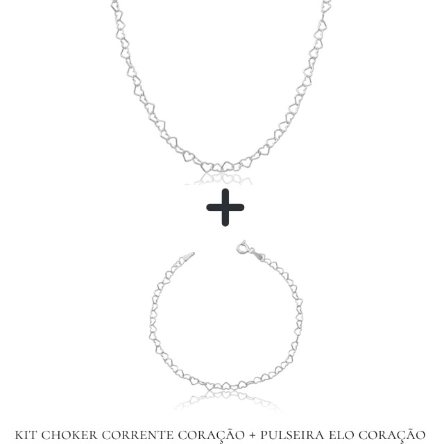 Kit Pulseira Coração/ Choker Corrente Coração 40cm