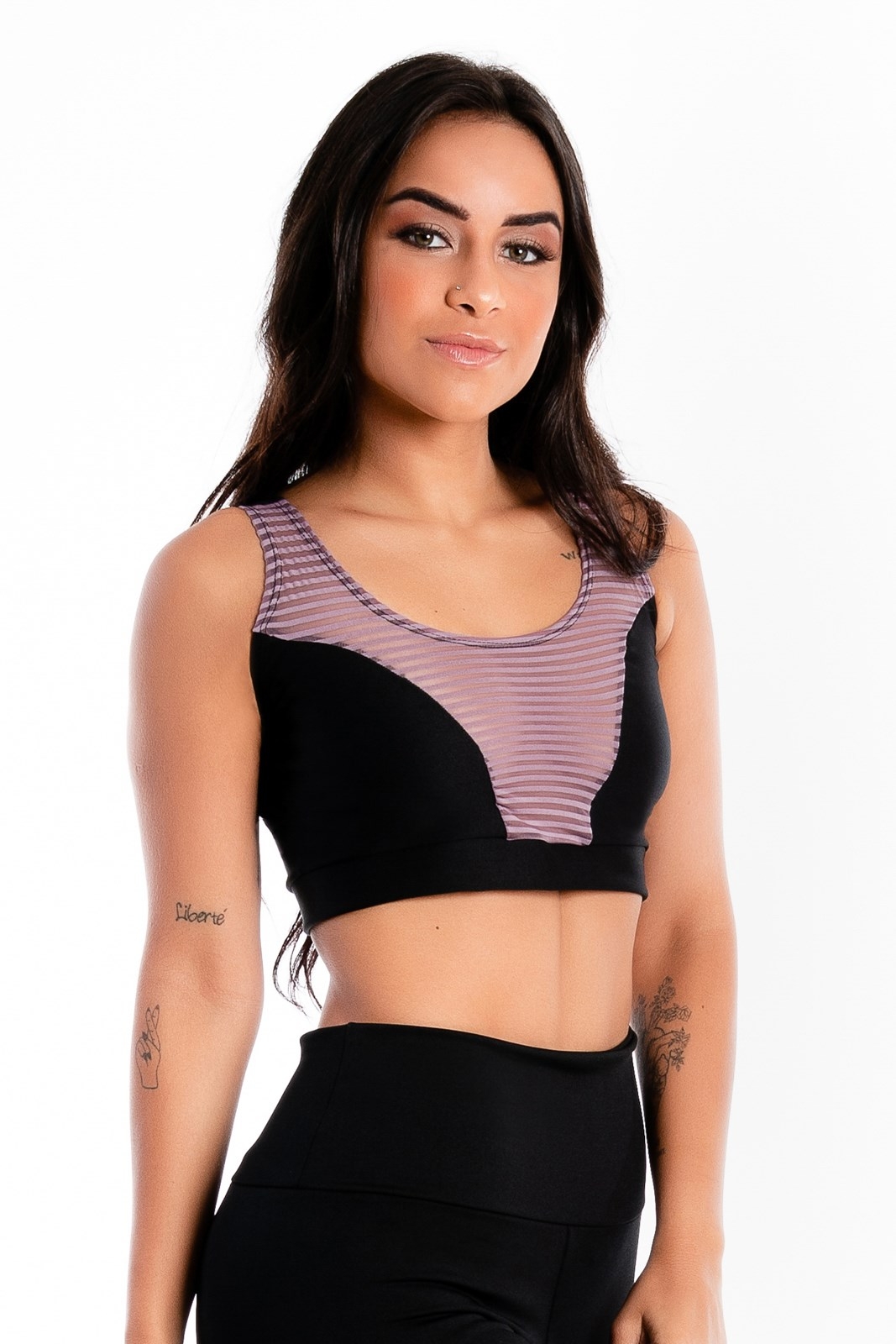 Cropped Preto Detalhe Violeta