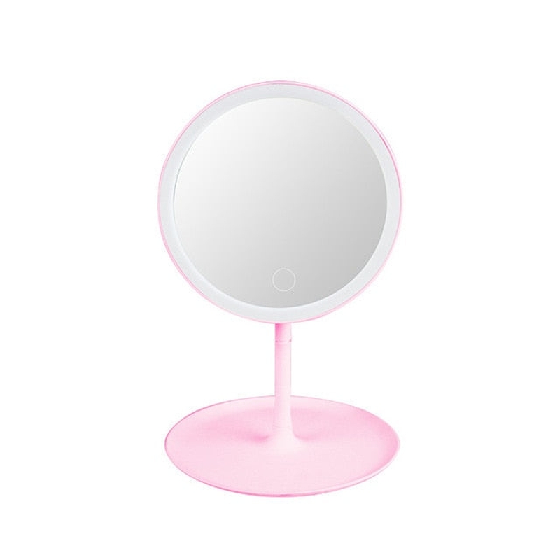 Espelho de Maquiagem com Led Rosa