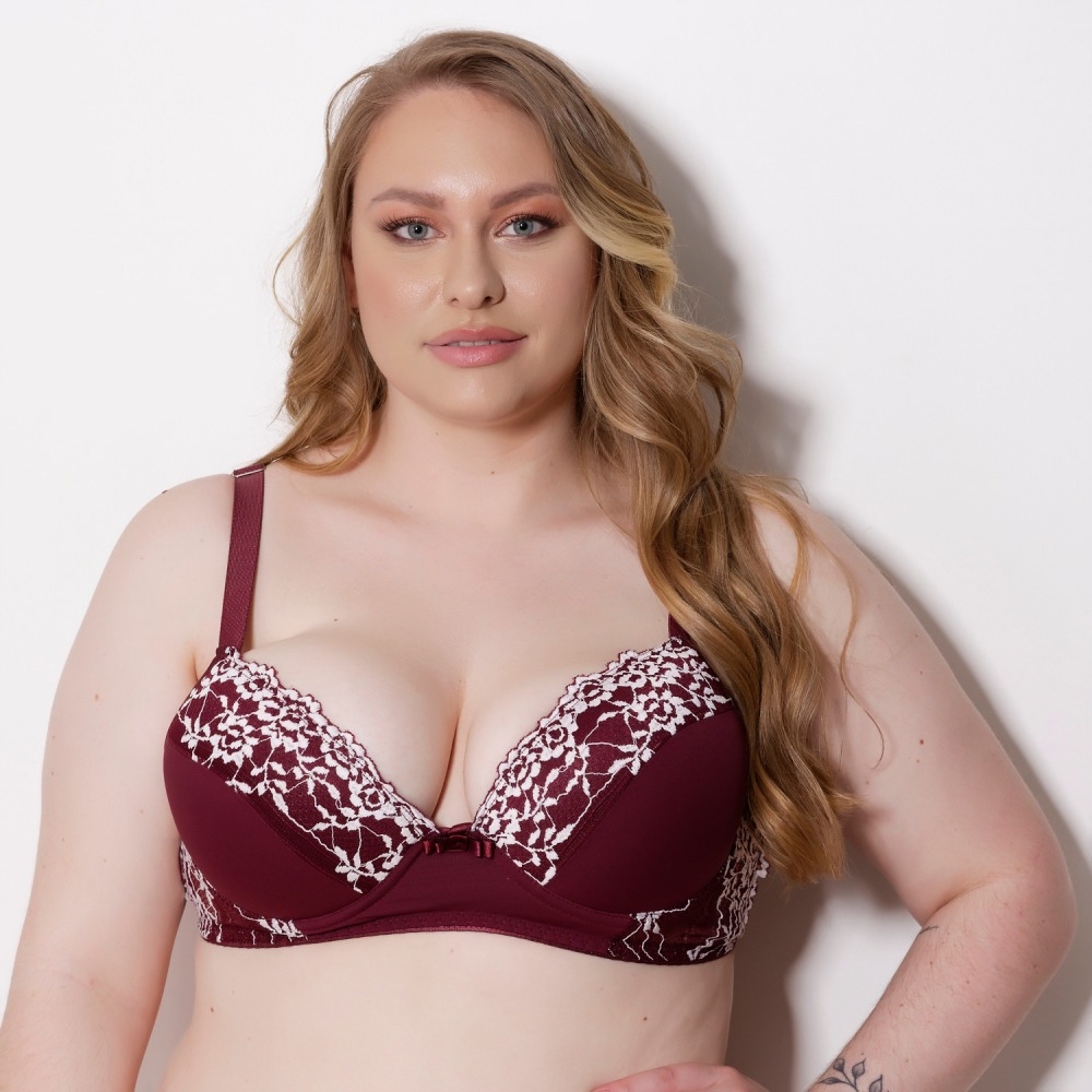 Sutiã Reforçado com Bojo e Renda Bicolor Plus Size